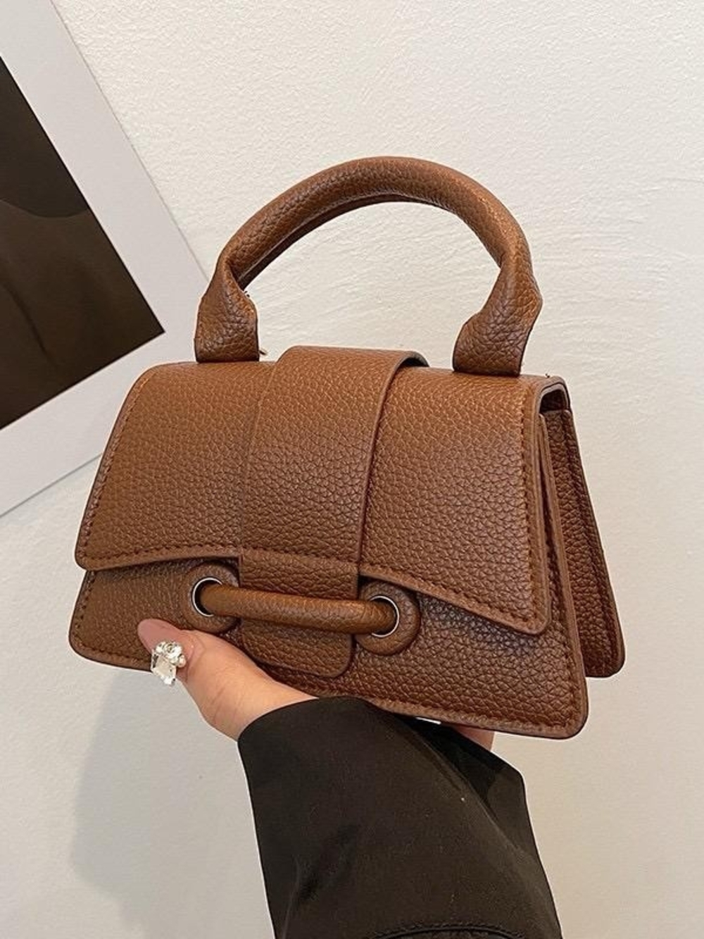 Brown Pebbled Leather Top-Handle Bag